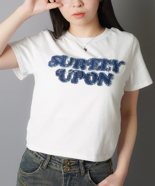 SPINNS（スピンズ）の「半袖ピタTシャツ/デニムワッペン（Tシャツ/カットソー・レディース・カーキ/レッド/オフホワイト/ブラック/ブルー系その他/ホワイト系その他・ONESIZE）」の7枚目の写真