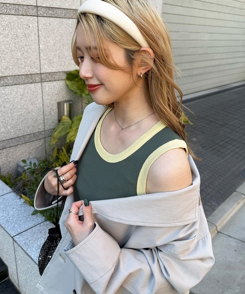 DOUBLE NAME（ダブルネーム）の「ランダムリブ配色トリムタンク（キャミソール・レディース・オフホワイト/ブルー/オレンジ/スミクロ・FREE）」の3枚目の写真