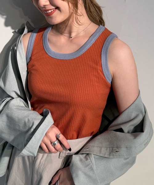 DOUBLE NAME（ダブルネーム）の「ランダムリブ配色トリムタンク（キャミソール・レディース・オフホワイト/ブルー/オレンジ/スミクロ・FREE）」の20枚目の写真