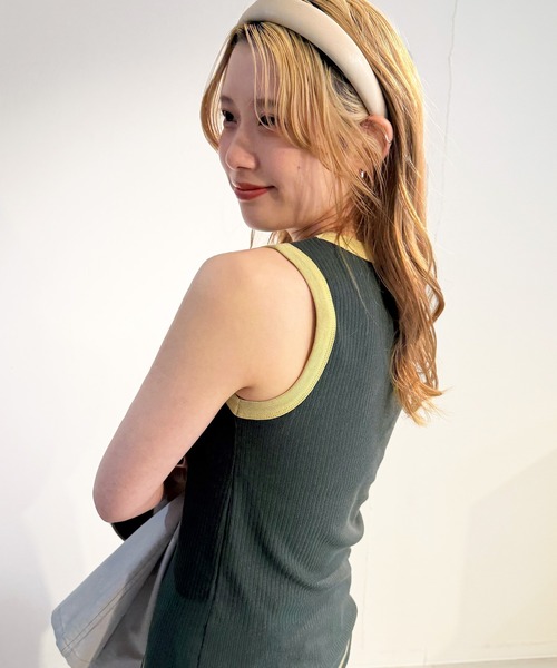 DOUBLE NAME（ダブルネーム）の「ランダムリブ配色トリムタンク（キャミソール・レディース・オフホワイト/ブルー/オレンジ/スミクロ・FREE）」の11枚目の写真