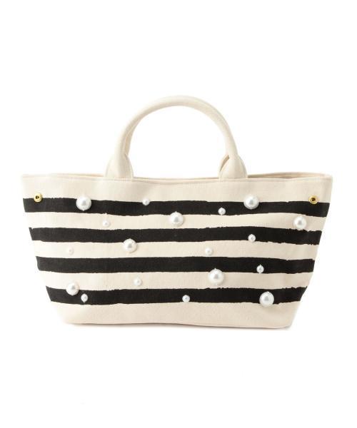 Ray BEAMS(レイビームス)の「Ray BEAMS / パール ボーダー トート(トートバッグ・レディース・ホワイト/インディゴブルー・ONE SIZE)」の5枚目の写真