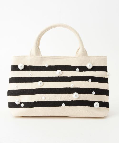 Ray BEAMS(レイビームス)の「Ray BEAMS / パール ボーダー トート(トートバッグ・レディース・ホワイト/インディゴブルー・ONE SIZE)」の16枚目の写真