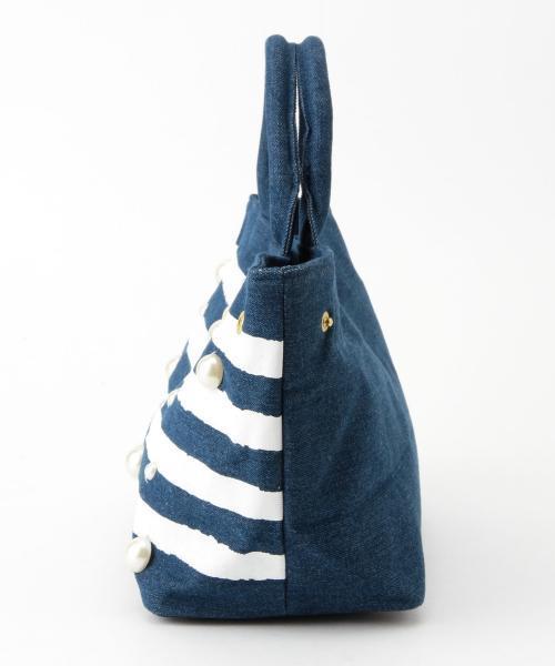 Ray BEAMS(レイビームス)の「Ray BEAMS / パール ボーダー トート(トートバッグ・レディース・ホワイト/インディゴブルー・ONE SIZE)」の10枚目の写真