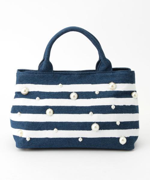 Ray BEAMS(レイビームス)の「Ray BEAMS / パール ボーダー トート(トートバッグ・レディース・ホワイト/インディゴブルー・ONE SIZE)」の12枚目の写真