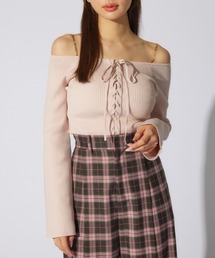 メニーウェイオフショルニットトップス 春服