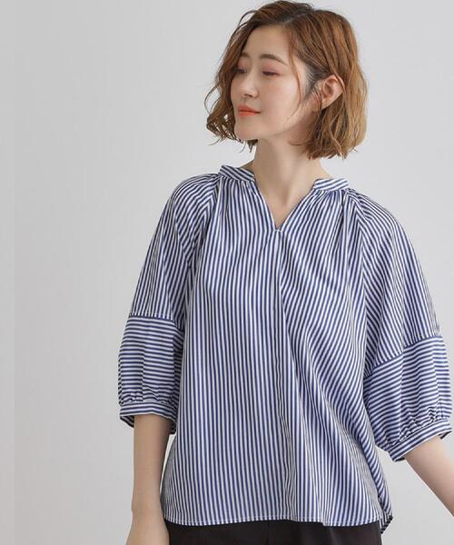 grove(グローブ)の「【夏に嬉しい機能付き】ランタンスリーブシャツブラウス(シャツ/ブラウス・レディース・ベビーピンク/ネイビー/ネイビー系2/ブルー系7/オフホワイト・02/03/01/04/05)」の3枚目の写真