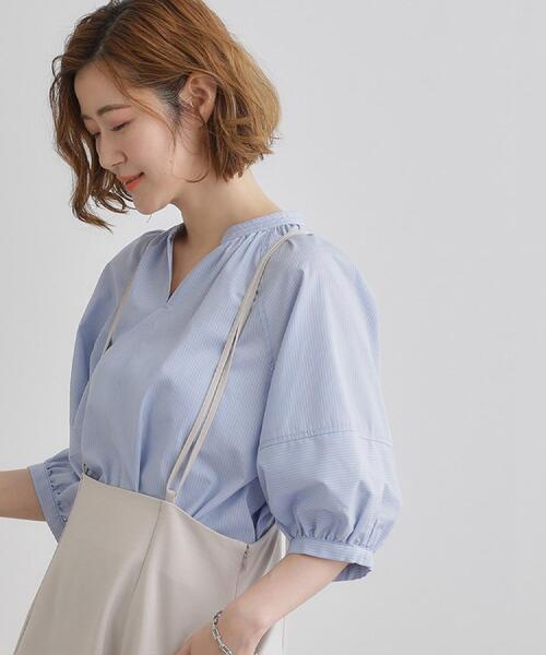 grove(グローブ)の「【夏に嬉しい機能付き】ランタンスリーブシャツブラウス(シャツ/ブラウス・レディース・ベビーピンク/ネイビー/ネイビー系2/ブルー系7/オフホワイト・02/03/01/04/05)」の4枚目の写真
