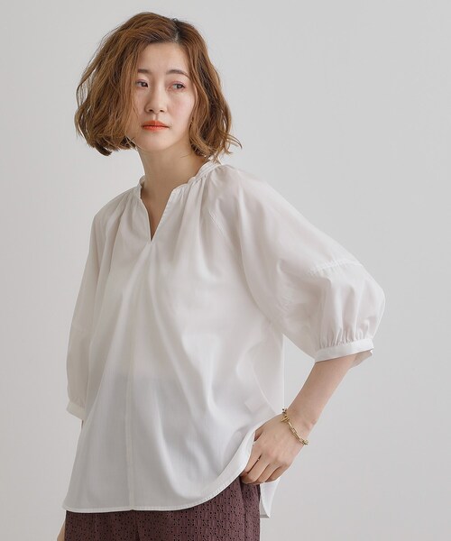 grove(グローブ)の「【夏に嬉しい機能付き】ランタンスリーブシャツブラウス(シャツ/ブラウス・レディース・ベビーピンク/ネイビー/ネイビー系2/ブルー系7/オフホワイト・02/03/01/04/05)」の1枚目の写真