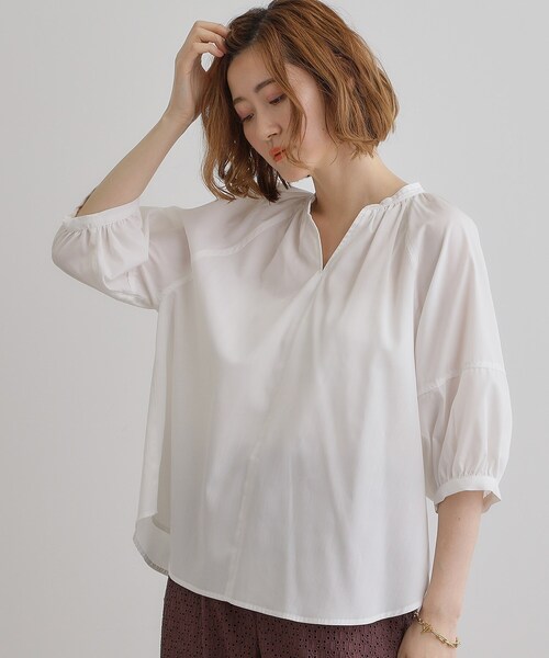 grove(グローブ)の「【夏に嬉しい機能付き】ランタンスリーブシャツブラウス(シャツ/ブラウス・レディース・ベビーピンク/ネイビー/ネイビー系2/ブルー系7/オフホワイト・02/03/01/04/05)」の6枚目の写真