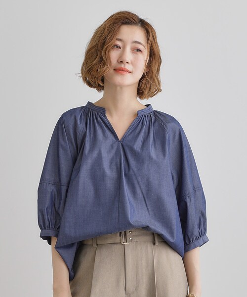 grove(グローブ)の「【夏に嬉しい機能付き】ランタンスリーブシャツブラウス(シャツ/ブラウス・レディース・ベビーピンク/ネイビー/ネイビー系2/ブルー系7/オフホワイト・02/03/01/04/05)」の15枚目の写真