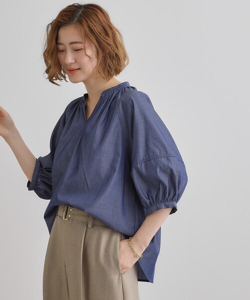 grove(グローブ)の「【夏に嬉しい機能付き】ランタンスリーブシャツブラウス(シャツ/ブラウス・レディース・ベビーピンク/ネイビー/ネイビー系2/ブルー系7/オフホワイト・02/03/01/04/05)」の16枚目の写真