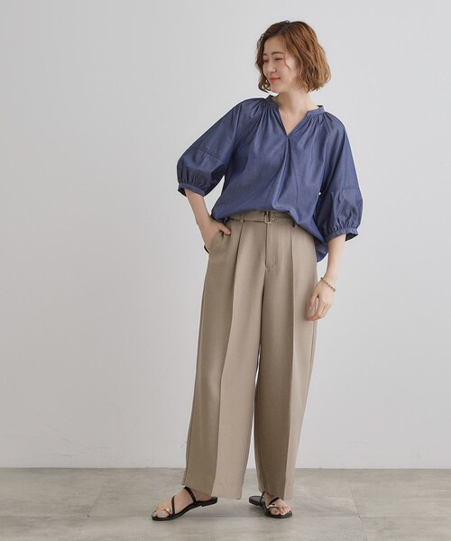 grove(グローブ)の「【夏に嬉しい機能付き】ランタンスリーブシャツブラウス(シャツ/ブラウス・レディース・ベビーピンク/ネイビー/ネイビー系2/ブルー系7/オフホワイト・02/03/01/04/05)」の17枚目の写真