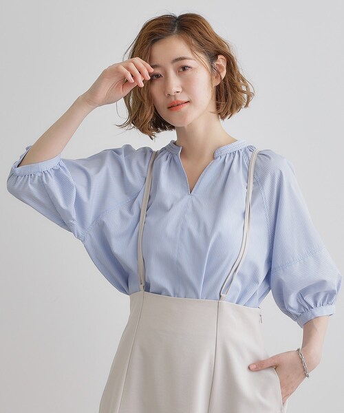 grove(グローブ)の「【夏に嬉しい機能付き】ランタンスリーブシャツブラウス(シャツ/ブラウス・レディース・ベビーピンク/ネイビー/ネイビー系2/ブルー系7/オフホワイト・02/03/01/04/05)」の20枚目の写真