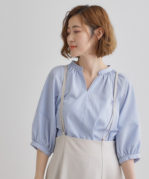 grove(グローブ)の「【夏に嬉しい機能付き】ランタンスリーブシャツブラウス(シャツ/ブラウス・レディース・ベビーピンク/ネイビー/ネイビー系2/ブルー系7/オフホワイト・02/03/01/04/05)」の21枚目の写真