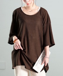ダイヤ柄ジャガードビッグTシャツ【大きいサイズ対応】