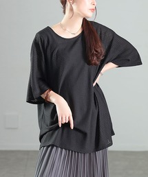 ダイヤ柄ジャガードビッグTシャツ【大きいサイズ対応】