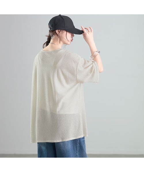 GOLDJAPAN(ゴールドジャパン)の「ダイヤ柄ジャガードビッグTシャツ【大きいサイズ対応】(Tシャツ/カットソー・レディース・ブラウン/オフホワイト/ブラック・LL~3L/4L~5L)」の12枚目の写真