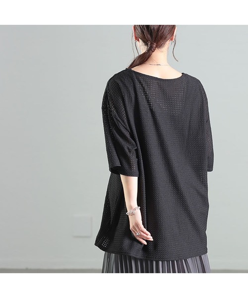 GOLDJAPAN(ゴールドジャパン)の「ダイヤ柄ジャガードビッグTシャツ【大きいサイズ対応】(Tシャツ/カットソー・レディース・ブラウン/オフホワイト/ブラック・LL~3L/4L~5L)」の16枚目の写真