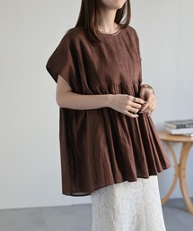 【India Fabric】ピンタックギャザーペプラムブラウス/インド綿/インドコットン