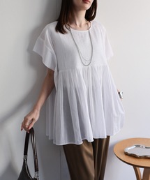 【India Fabric】ピンタックギャザーペプラムブラウス/インド綿/インドコットン