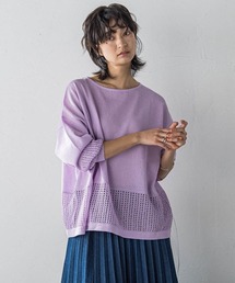 ペーパーヤーンメッシュヘムニットプルオーバー≪手洗い可能≫