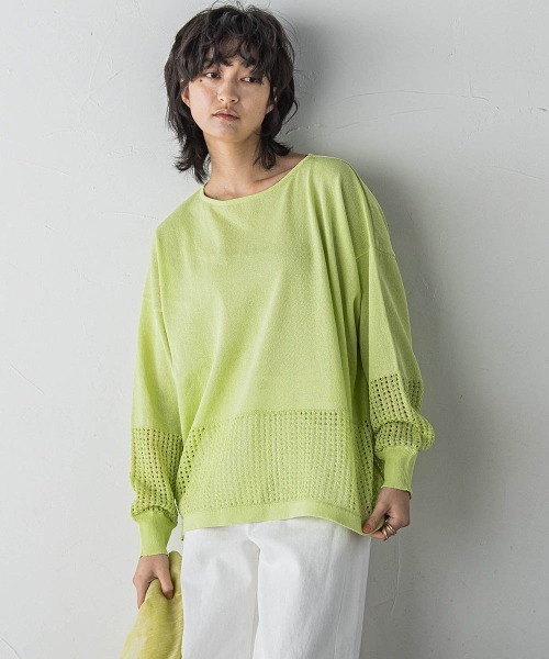 MAYSON GREY(メイソングレイ)の「ペーパーヤーンメッシュヘムニットプルオーバー≪手洗い可能≫(ニット/セーター・レディース・ブラック/グリーン/ホワイト/パープル・M)」の3枚目の写真