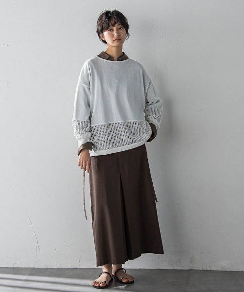 MAYSON GREY(メイソングレイ)の「ペーパーヤーンメッシュヘムニットプルオーバー≪手洗い可能≫(ニット/セーター・レディース・ブラック/グリーン/ホワイト/パープル・M)」の8枚目の写真