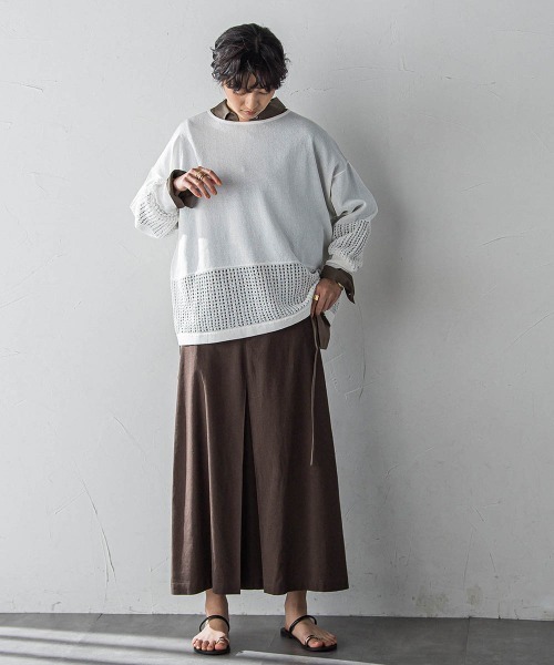 MAYSON GREY(メイソングレイ)の「ペーパーヤーンメッシュヘムニットプルオーバー≪手洗い可能≫(ニット/セーター・レディース・ブラック/グリーン/ホワイト/パープル・M)」の9枚目の写真