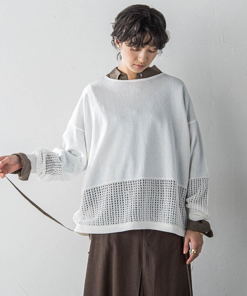 MAYSON GREY(メイソングレイ)の「ペーパーヤーンメッシュヘムニットプルオーバー≪手洗い可能≫(ニット/セーター・レディース・ブラック/グリーン/ホワイト/パープル・M)」の5枚目の写真