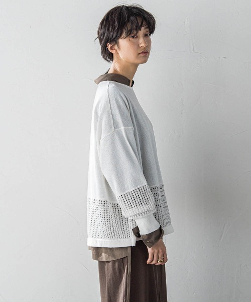 MAYSON GREY(メイソングレイ)の「ペーパーヤーンメッシュヘムニットプルオーバー≪手洗い可能≫(ニット/セーター・レディース・ブラック/グリーン/ホワイト/パープル・M)」の6枚目の写真