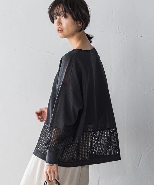 MAYSON GREY(メイソングレイ)の「ペーパーヤーンメッシュヘムニットプルオーバー≪手洗い可能≫(ニット/セーター・レディース・ブラック/グリーン/ホワイト/パープル・M)」の13枚目の写真