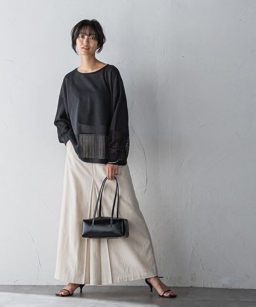 MAYSON GREY(メイソングレイ)の「ペーパーヤーンメッシュヘムニットプルオーバー≪手洗い可能≫(ニット/セーター・レディース・ブラック/グリーン/ホワイト/パープル・M)」の15枚目の写真