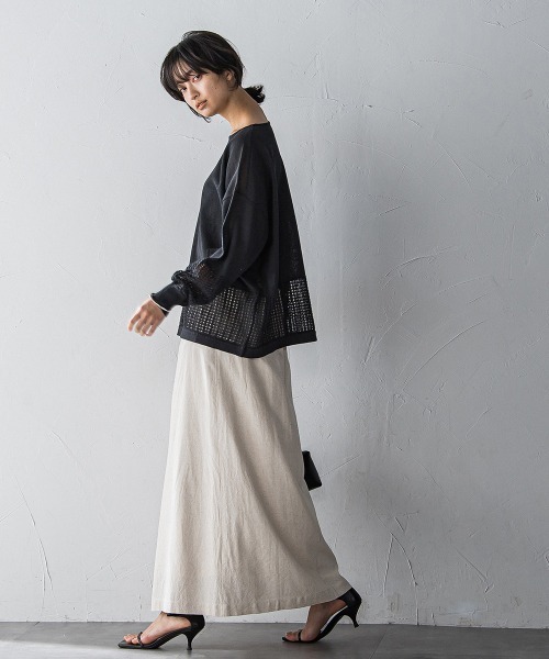 MAYSON GREY(メイソングレイ)の「ペーパーヤーンメッシュヘムニットプルオーバー≪手洗い可能≫(ニット/セーター・レディース・ブラック/グリーン/ホワイト/パープル・M)」の16枚目の写真
