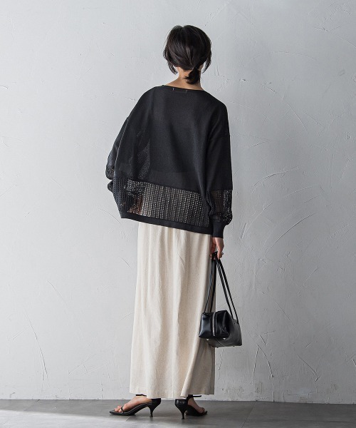 MAYSON GREY(メイソングレイ)の「ペーパーヤーンメッシュヘムニットプルオーバー≪手洗い可能≫(ニット/セーター・レディース・ブラック/グリーン/ホワイト/パープル・M)」の17枚目の写真