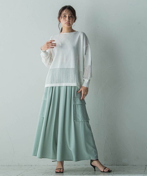 MAYSON GREY(メイソングレイ)の「ペーパーヤーンメッシュヘムニットプルオーバー≪手洗い可能≫(ニット/セーター・レディース・ブラック/グリーン/ホワイト/パープル・M)」の10枚目の写真