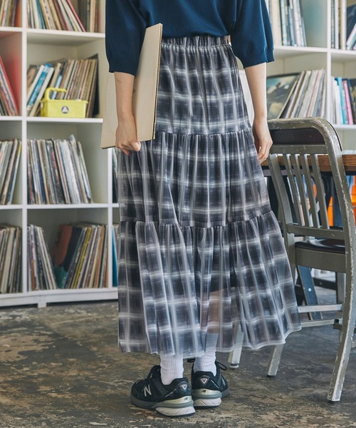 MONO-MART LADY'S（モノマートレディース）の「シアーチェック ティアード ロングスカート（スカート・レディース・ネイビー/ブラック・FREE）」の13枚目の写真