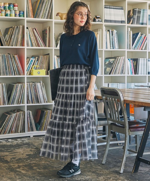 シアーチェック ティアード ロングスカート MONO-MART LADY'S