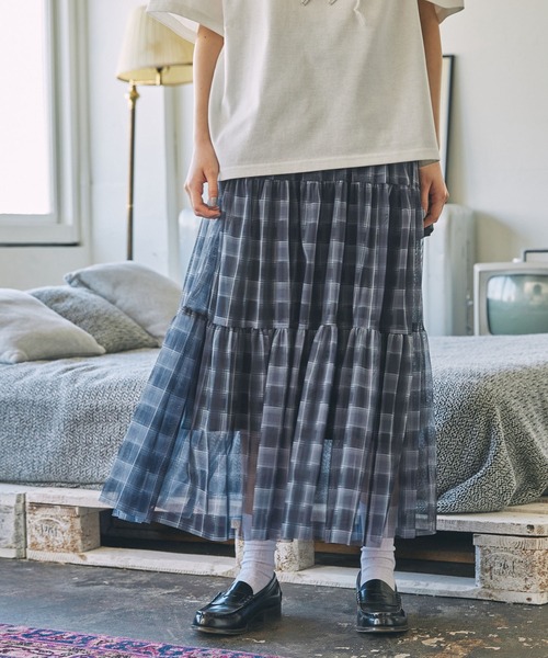 大きいサイズ　ノーブランド　ティアード　チェック　スカート チェック柄ティアードスカート＜大きいサイズ有＞【Otona Purete