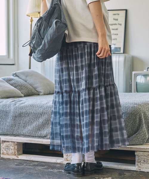 シアーチェック ティアード ロングスカート（スカート）｜MONO