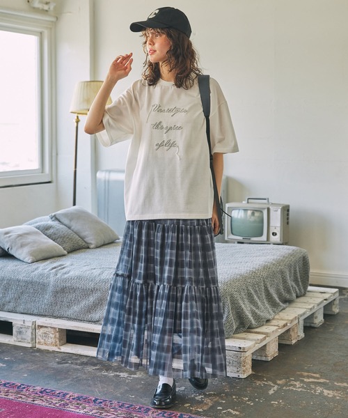 シアーチェック ティアード ロングスカート MONO-MART LADY'S