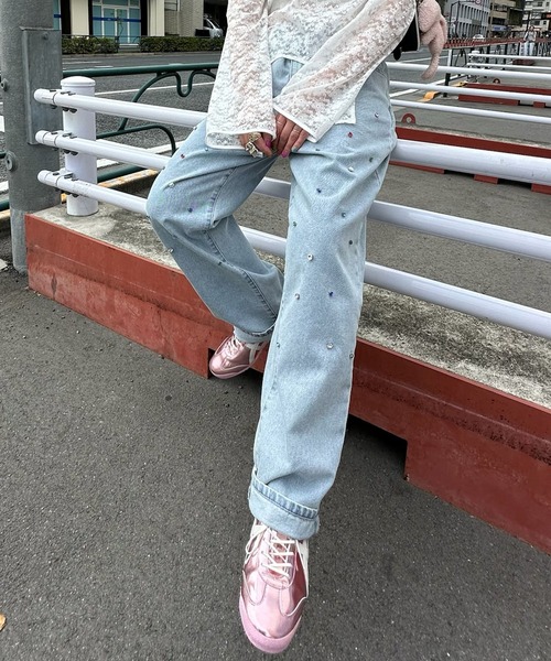 Alley Tokyo（アリートーキョー）の「キラキラビジュ―＆ハートデニム（デニムパンツ・レディース・ブルー系その他/サックスブルー・FREE）」の7枚目の写真