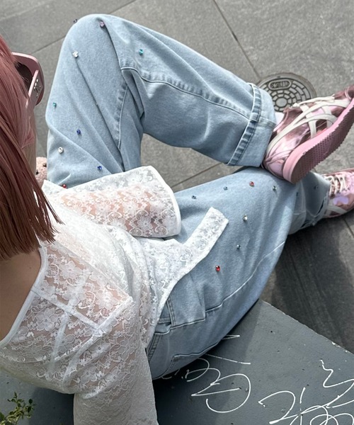 Alley Tokyo（アリートーキョー）の「キラキラビジュ―＆ハートデニム（デニムパンツ・レディース・ブルー系その他/サックスブルー・FREE）」の9枚目の写真