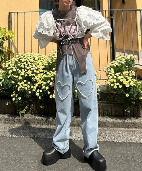 Alley Tokyo（アリートーキョー）の「キラキラビジュ―＆ハートデニム（デニムパンツ・レディース・ブルー系その他/サックスブルー・FREE）」の15枚目の写真