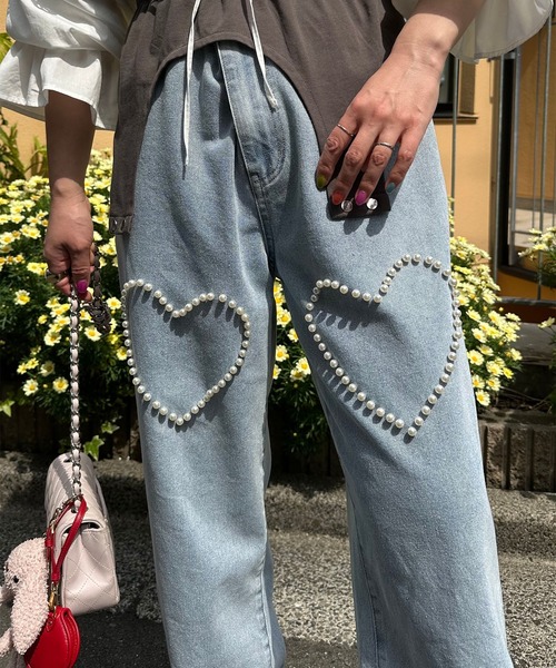 Alley Tokyo（アリートーキョー）の「キラキラビジュ―＆ハートデニム（デニムパンツ・レディース・ブルー系その他/サックスブルー・FREE）」の13枚目の写真