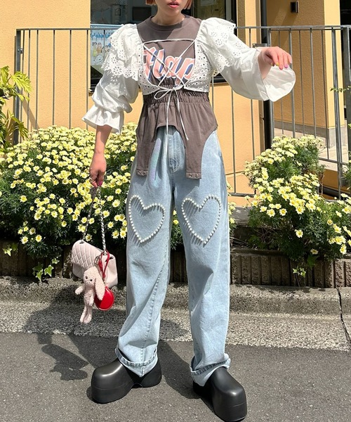 Alley Tokyo（アリートーキョー）の「キラキラビジュ―＆ハートデニム（デニムパンツ・レディース・ブルー系その他/サックスブルー・FREE）」の11枚目の写真