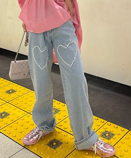 Alley Tokyo（アリートーキョー）の「キラキラビジュ―＆ハートデニム（デニムパンツ・レディース・ブルー系その他/サックスブルー・FREE）」の5枚目の写真