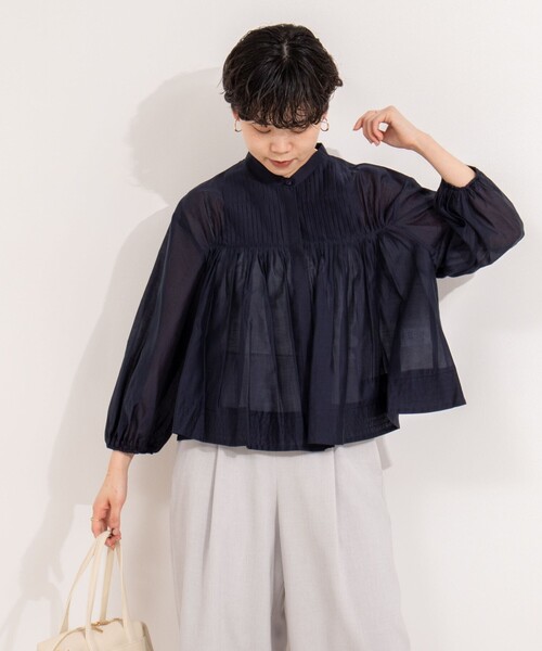 NOLLEY’S(ノーリーズ)の「ピンタックブラウス(シャツ/ブラウス・レディース・ネイビー/ホワイト/サックスブルー・38)」の9枚目の写真