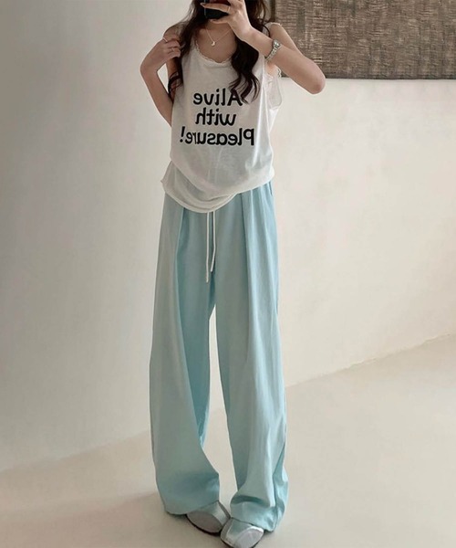 aimoha(アイモハ)の「【aimoha】ウエストドローストリング ワイドパンツ(スウェットパンツ・レディース・ブルー/イエロー/ピンク・MEDIUM/LARGE)」の8枚目の写真