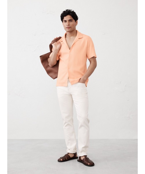 BANANA REPUBLIC FACTORY STORE(バナナリパブリック ファクトリーストア)の「BANANA REPUBLIC FACTORY STORE クリンクルリブポロシャツ(シャツ/ブラウス・メンズ・オレンジ/アイボリー/ネイビー・S/M/L/XL)」の4枚目の写真