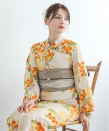 キッズの浴衣（オレンジ/橙色系・花柄・ボタニカル柄）ファッション